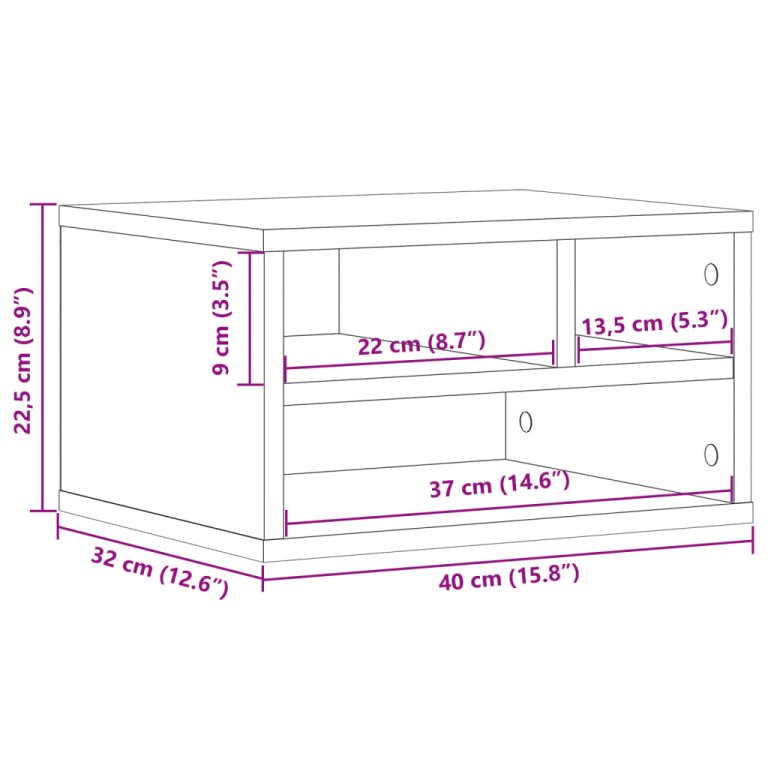 Стойка за принтер, бяла, 40x32x22,5 см, инженерно дърво