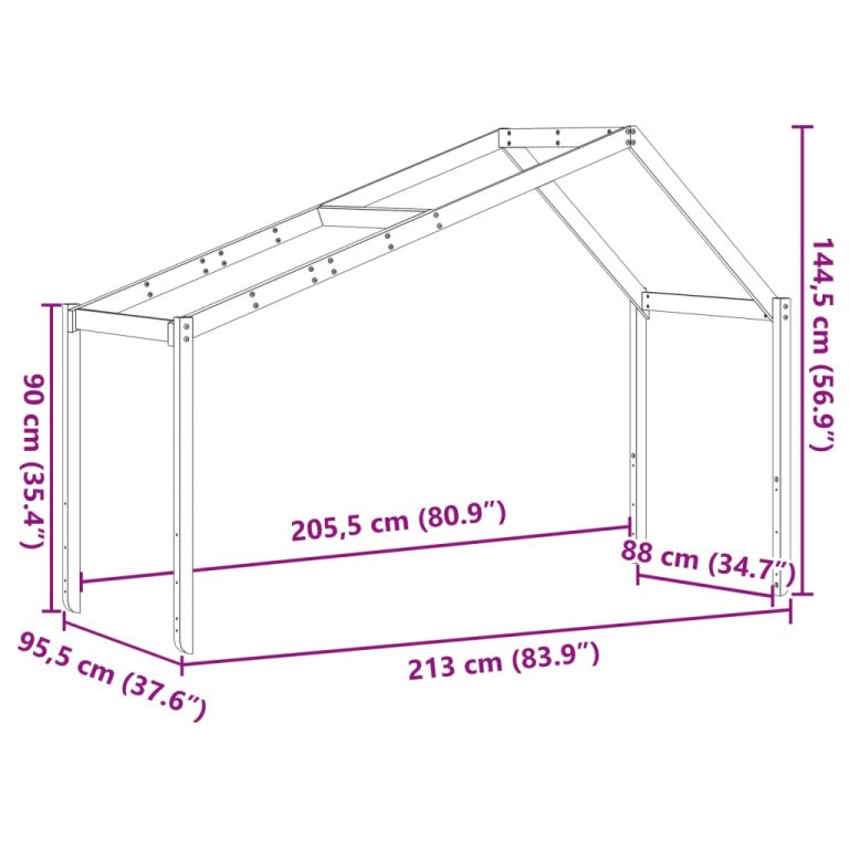 Покрив за детско легло восъчнокафяв 213x95,5x144,5 см бор масив