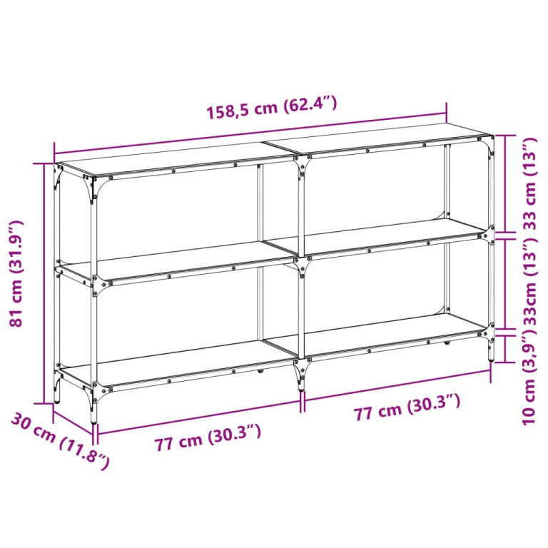 Конзолна маса с черен стъклен плот 158,5x30x81 см стомана