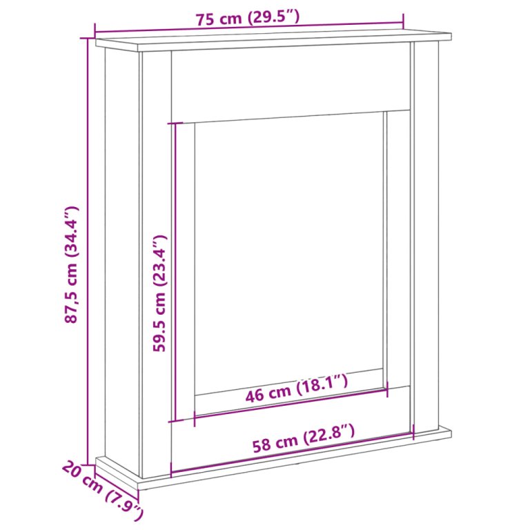 Облицовка за камина, кафяв дъб, 75x20x87,5 см, инженерно дърво