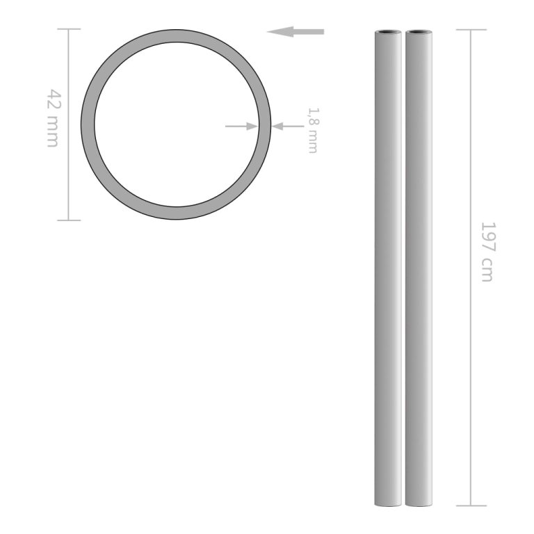 Тръби неръждаема стомана, 2 бр, кръгли, V2A, 2 м, Ø42x1,8 мм