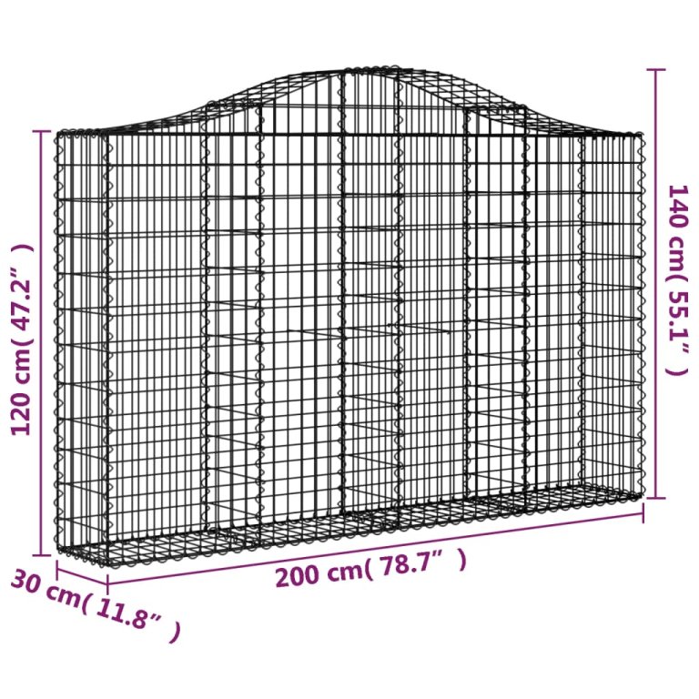 Дъговидна габионна кошница 200x30x120/140 см поцинковано желязо