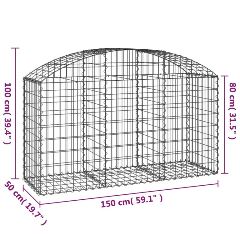 Дъговидна габионна кошница 150x50x80/100 см поцинковано желязо