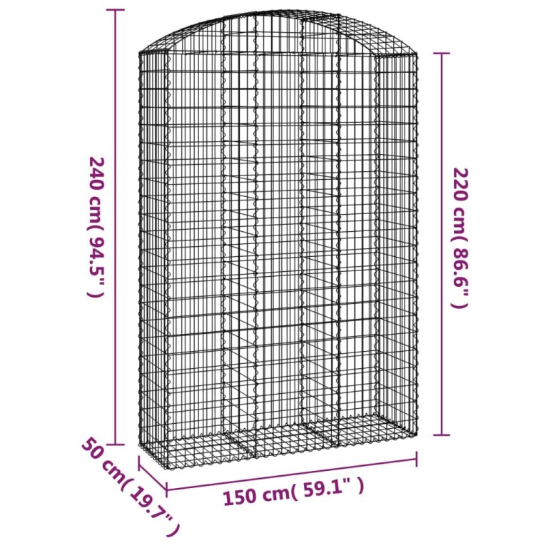 Дъговидна габионна кошница 150x50x220/240 см поцинковано желязо