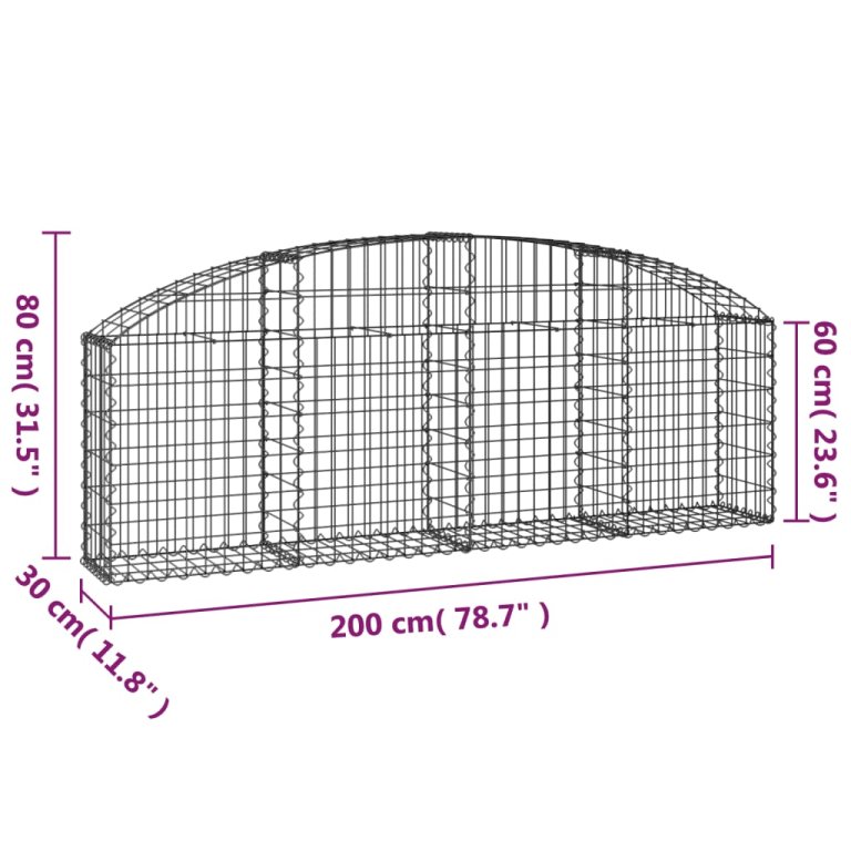 Дъговидна габионна кошница 200x30x60/80 см поцинковано желязо