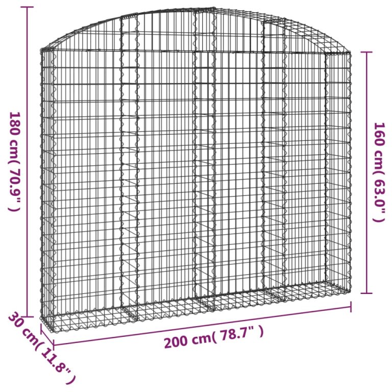 Дъговидна габионна кошница 200x30x160/180 см поцинковано желязо