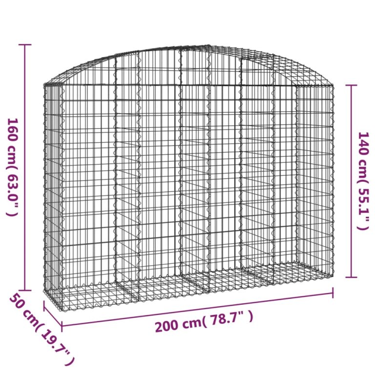 Дъговидна габионна кошница 200x50x140/160 см поцинковано желязо