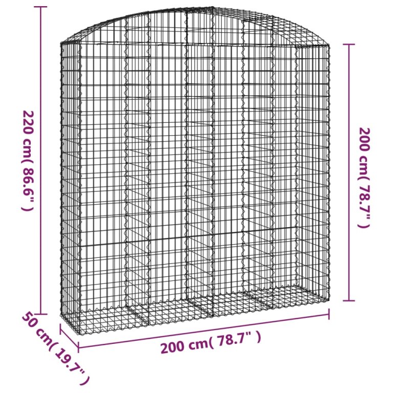 Дъговидна габионна кошница 200x50x200/220 см поцинковано желязо