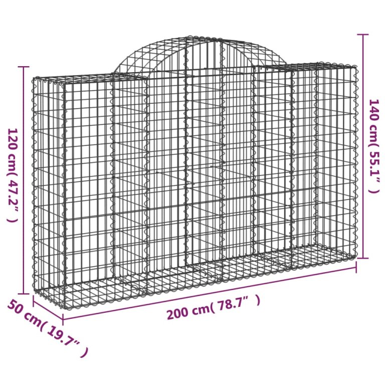 Дъговидна габионна кошница 200x50x120/140 см поцинковано желязо