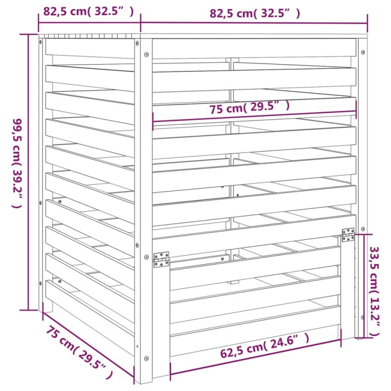 Компостер, бял, 82,5x82,5x99,5 см, борово дърво масив