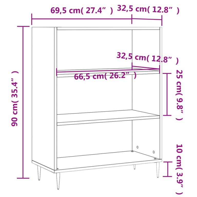 Библиотека бяла 69,5x32,5x90 см инженерно дърво