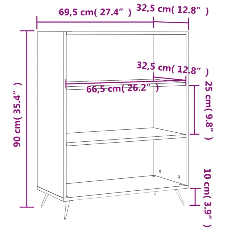 Библиотека, опушен дъб, 69,5x32,5x90 см, инженерно дърво