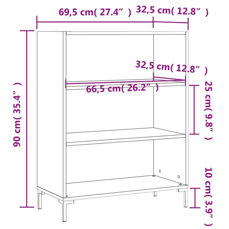 Библиотека, бетонно сива, 69,5x32,5x90 см, инженерно дърво