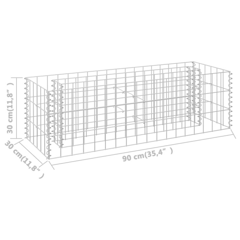 Габион повдигната леха, поцинкована стомана, 90x30x30 cм