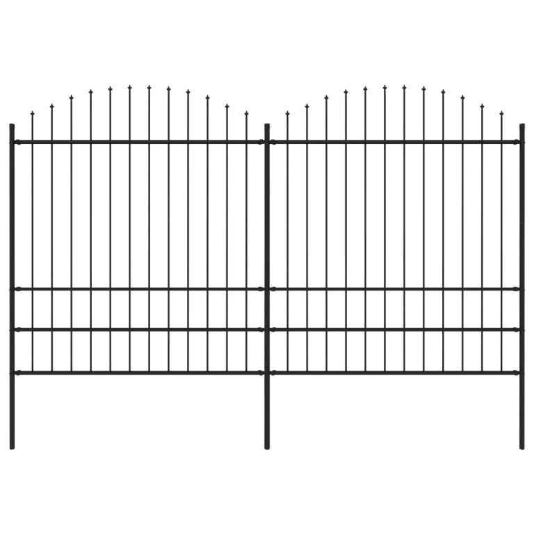 Градинска ограда с пики, стомана, (1,75-2)x3,4 м, черна