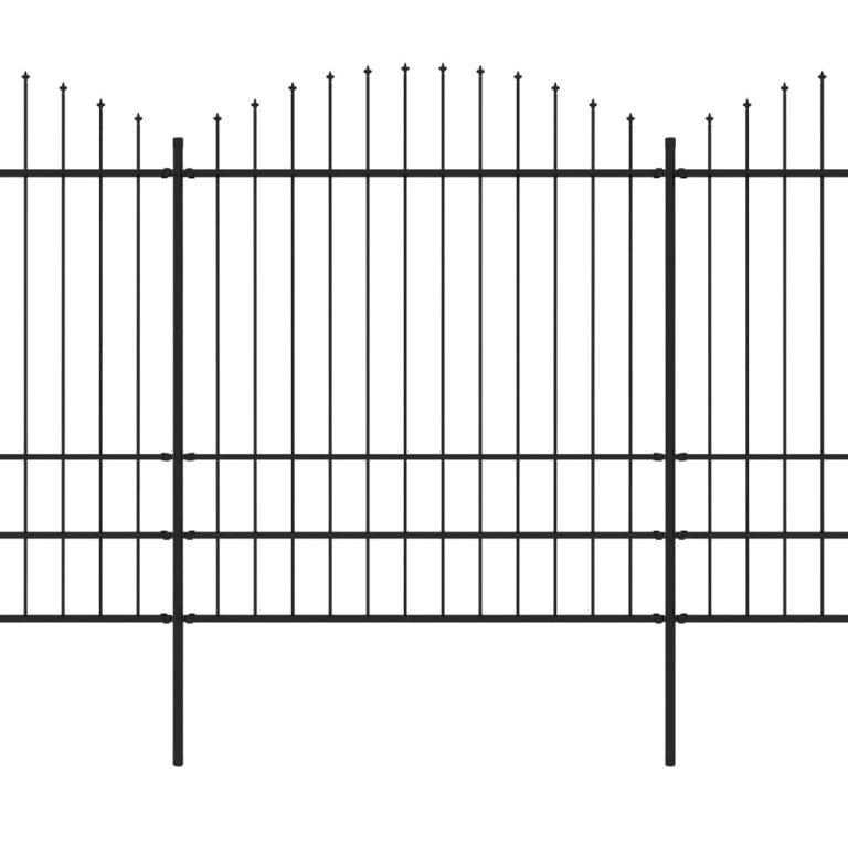 Градинска ограда с пики, стомана, (1,75-2)x3,4 м, черна