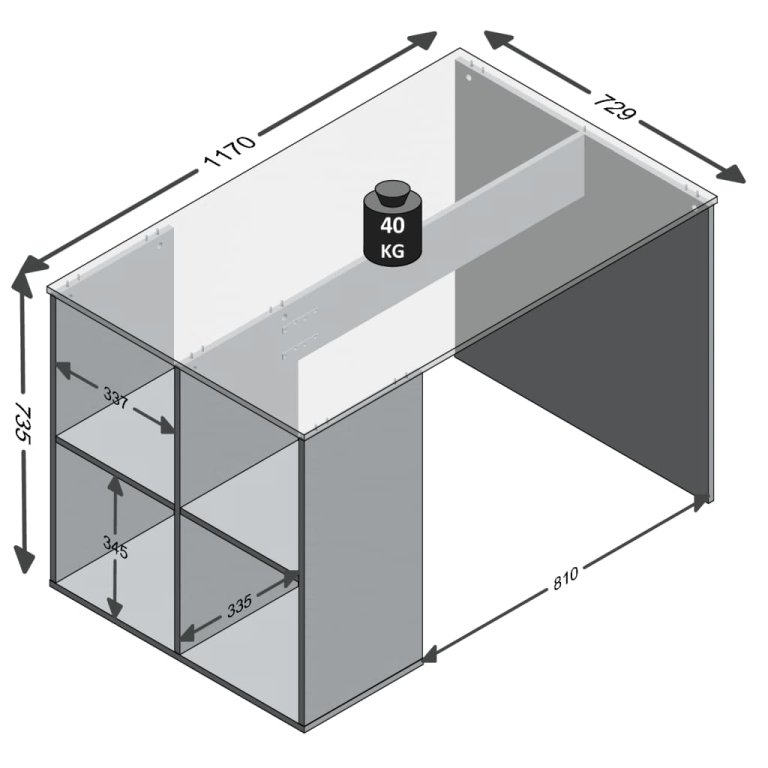 FMD Бюро със странични рафтове, 117x72,9x73,5 см, бяло