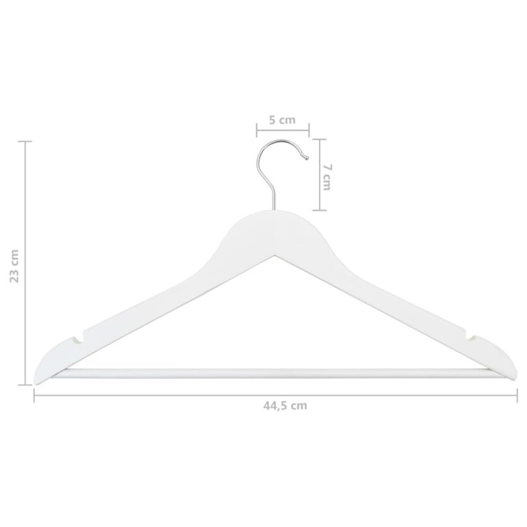 20 бр Комплект закачалки за дрехи антиплъзгащи бял твърдо дърво