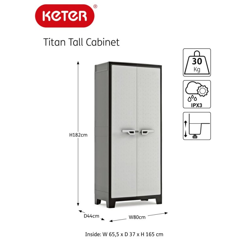 Keter Шкаф за съхранение с рафтове Titan, черно и сиво, 182 см