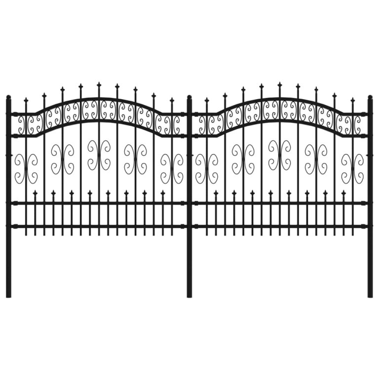 Градинска ограда с пики черна 140 см прахово боядисана стомана
