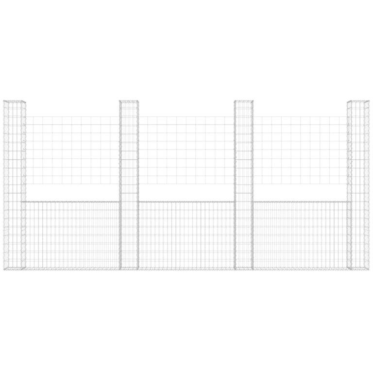 U-образна габионна кошница с 5 стълба, желязо, 500x20x200 см