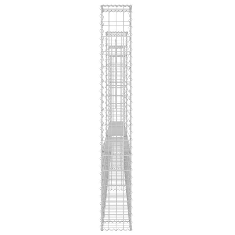 U-образна габионна кошница с 4 стълба, желязо, 380x20x150 см