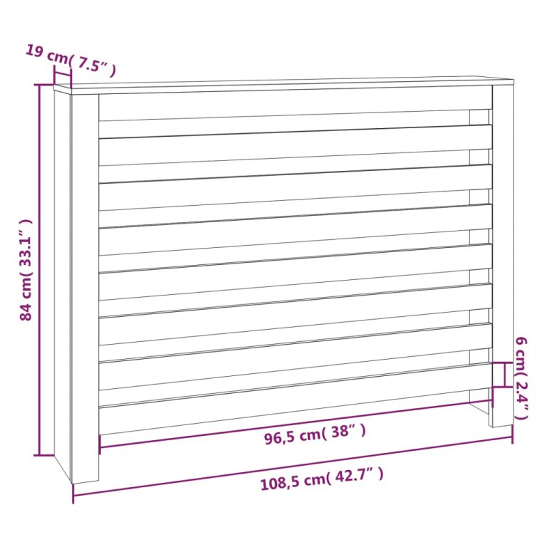 Параван за радиатор бял 108,5x19x84 см борово дърво масив