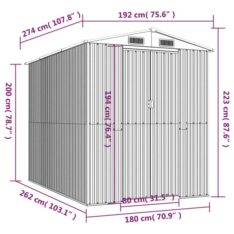 Градинска барака антрацит 192x274x223 см поцинкована стомана