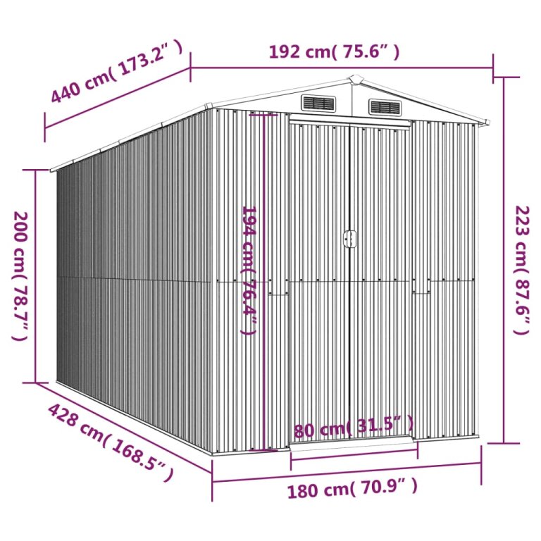 Градинска барака антрацит 192x440x223 см поцинкована стомана