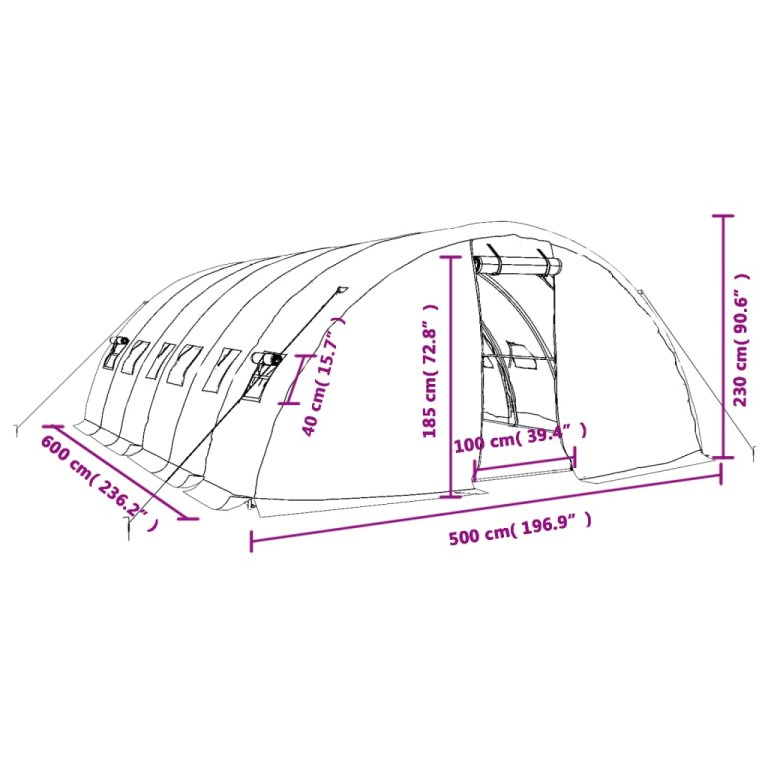 Оранжерия със стоманена рамка бяла 30 м² 6x5x2,3 м