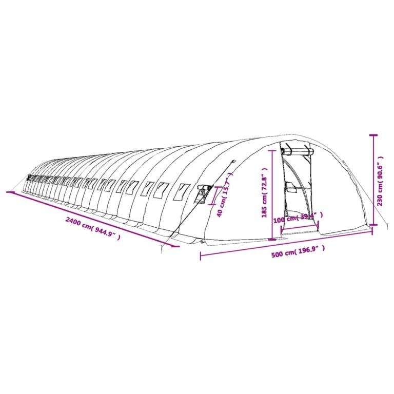 Оранжерия със стоманена рамка бяла 120 м² 24x5x2,3 м