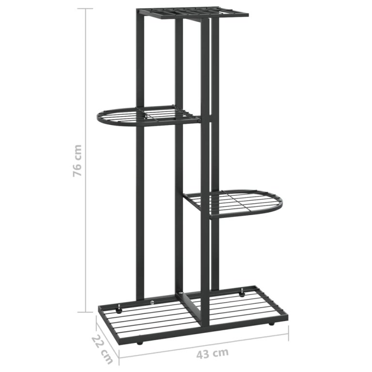 4-етажна поставка за цветя, 43x22x76 см, черен, метал