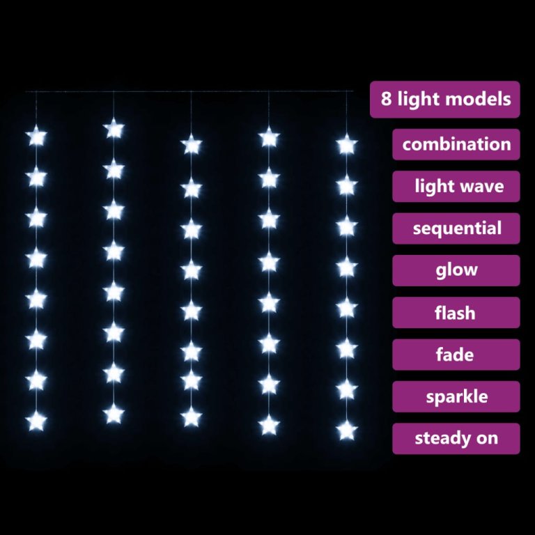 LED завеса от светещи звезди, 200 LED, студено бяло, 8 режима