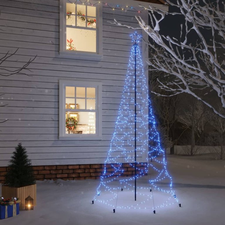 Коледно дърво с метален стълб, 500 LED, синьо, 3 м