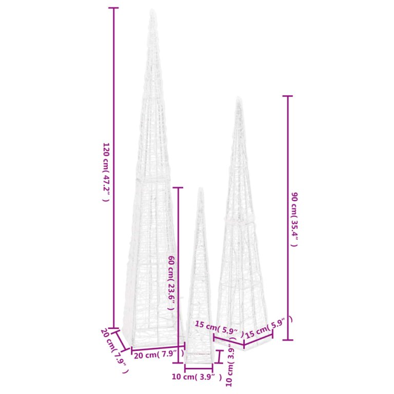 Комплект акрилни декоративни LED елхи топло бяло 60/90/120 см