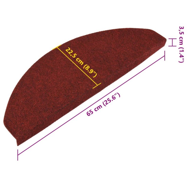 Самозалепващи стелки за стъпала, 15 бр, 65x22,5x3,5 см, червени