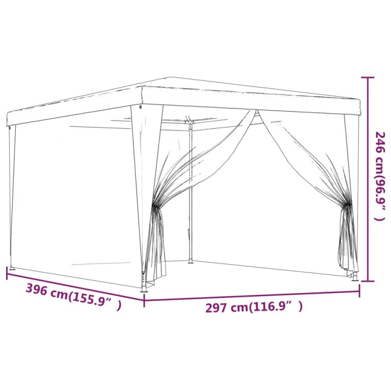 Парти палатка с 4 мрежести странични стени зелена 3x4 м HDPE