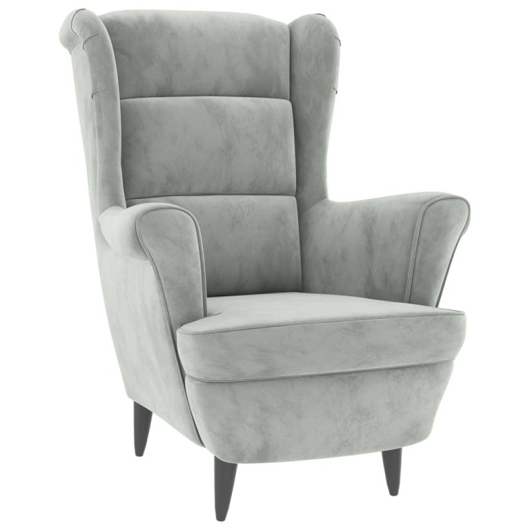 Фотьойл Wingback с табуретка, светлосиво, кадифе