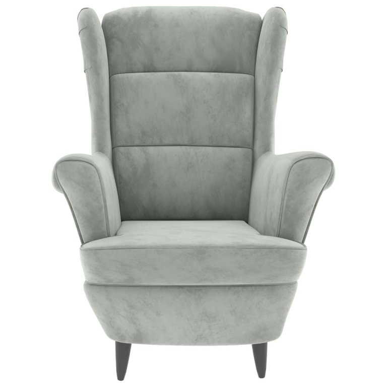 Фотьойл Wingback с табуретка, светлосиво, кадифе