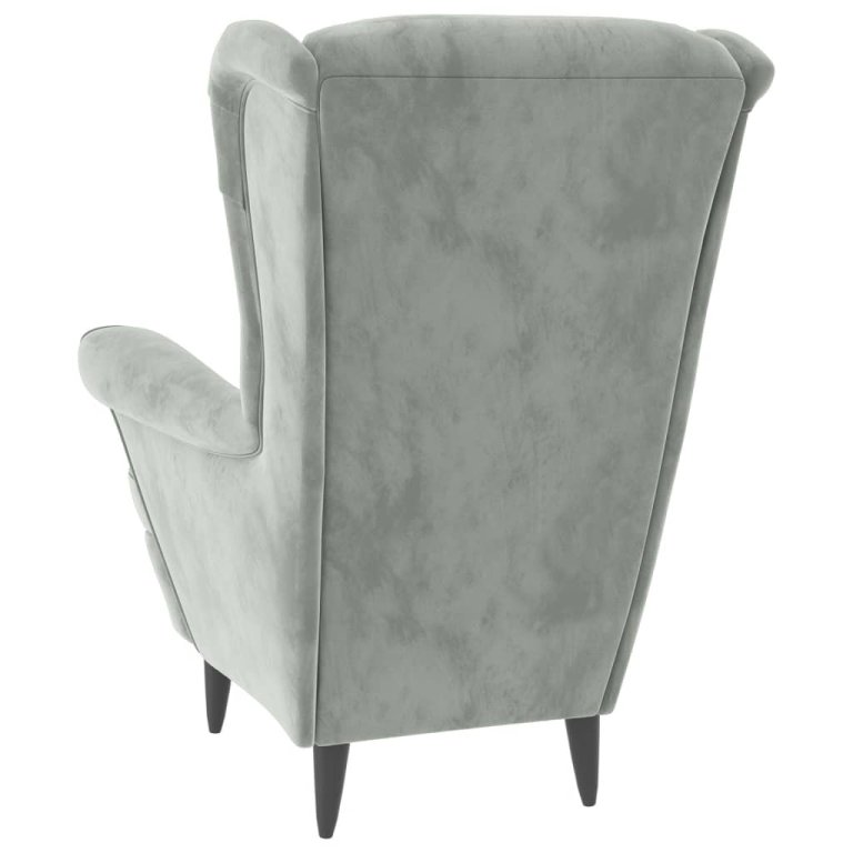 Фотьойл Wingback с табуретка, светлосиво, кадифе