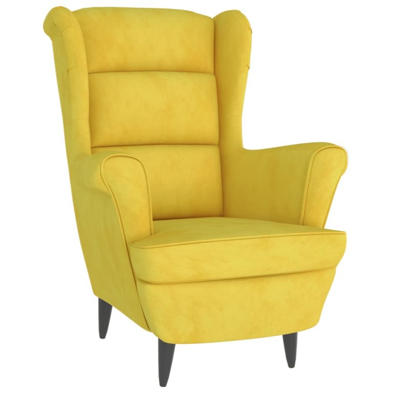 Фотьойл Wingback с табуретка, Горчица жълто, кадифе