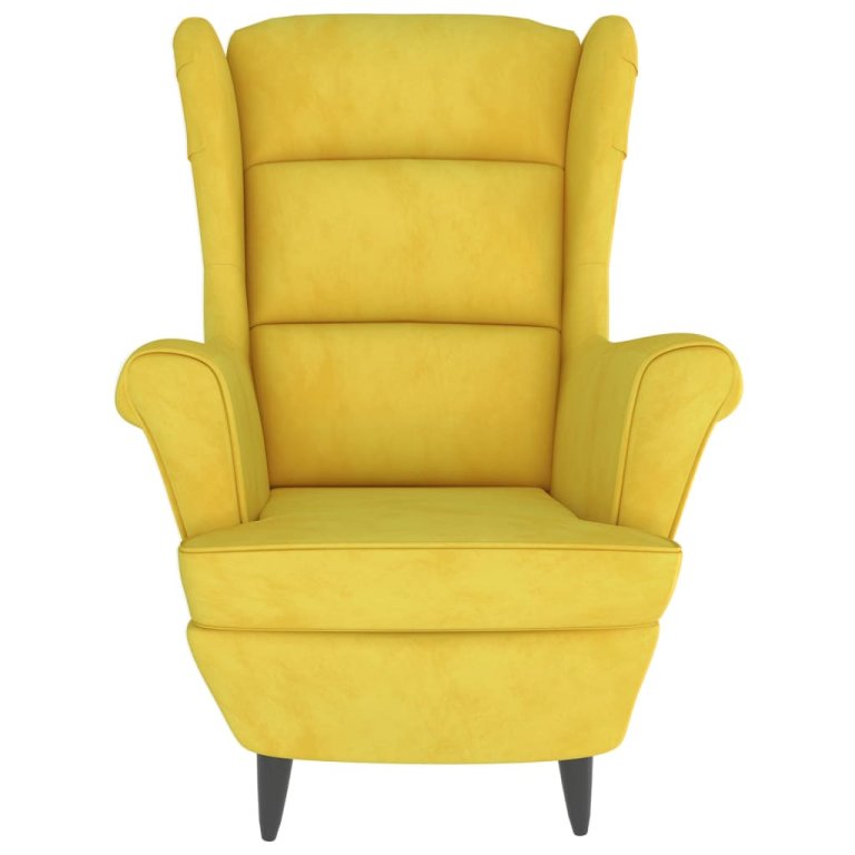 Фотьойл Wingback с табуретка, Горчица жълто, кадифе