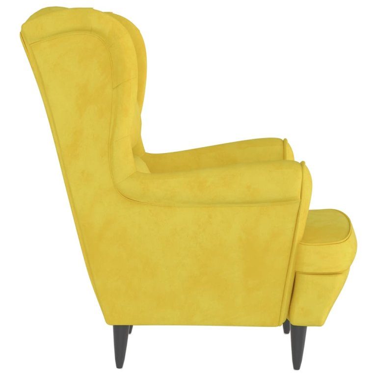 Фотьойл Wingback с табуретка, Горчица жълто, кадифе