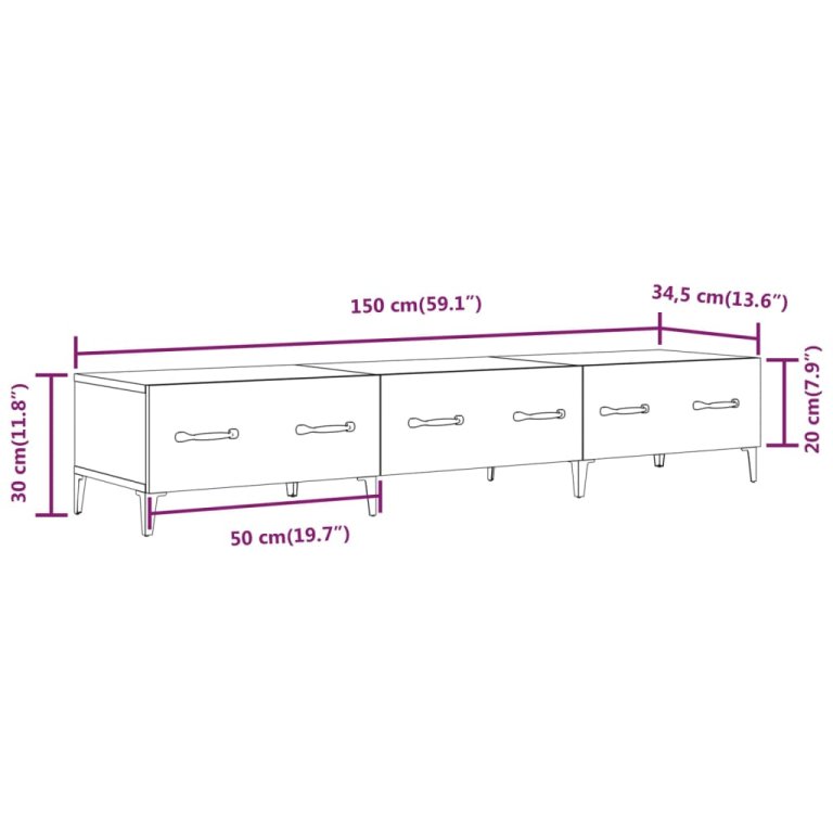 ТВ шкаф бял гланц 150x34,5x30 см инженерно дърво