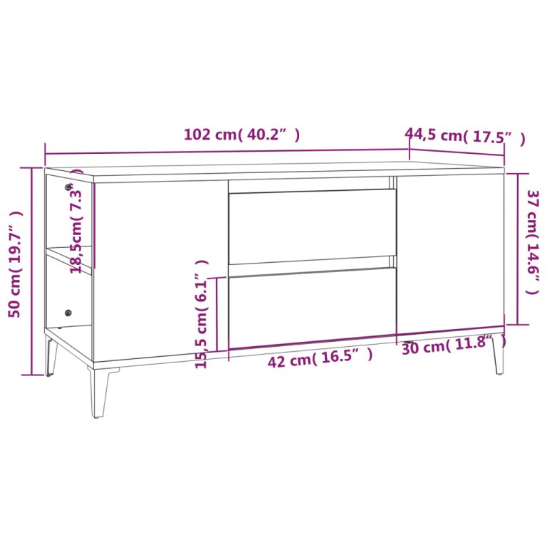 ТВ шкаф, бетонно сиво, 102x44,5x50 см, инженерно дърво