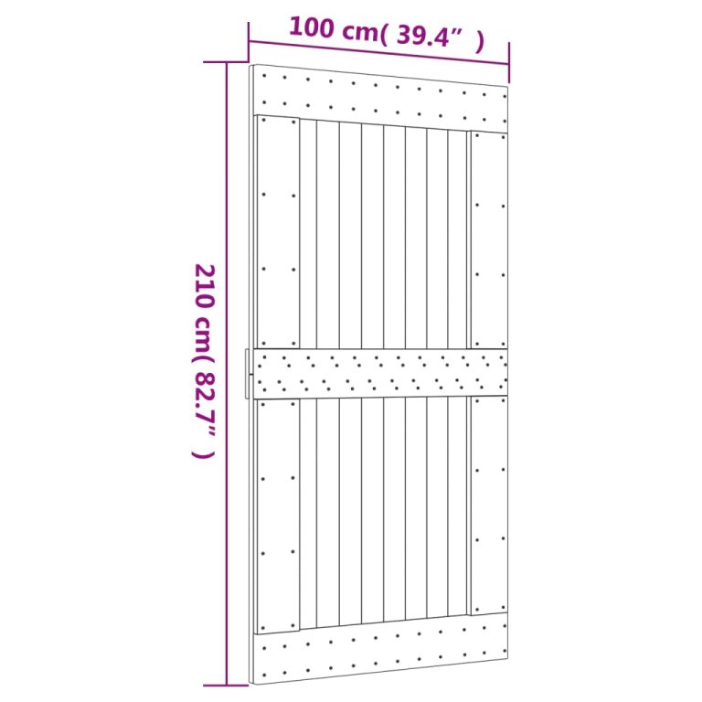 Плъзгаща врата с монтажни части, 100x210 см, борово дърво масив