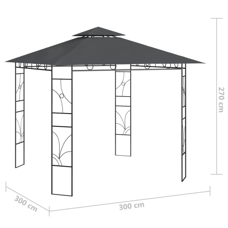 Беседка, 3x3x2,7 м, антрацит, 160 г/м²