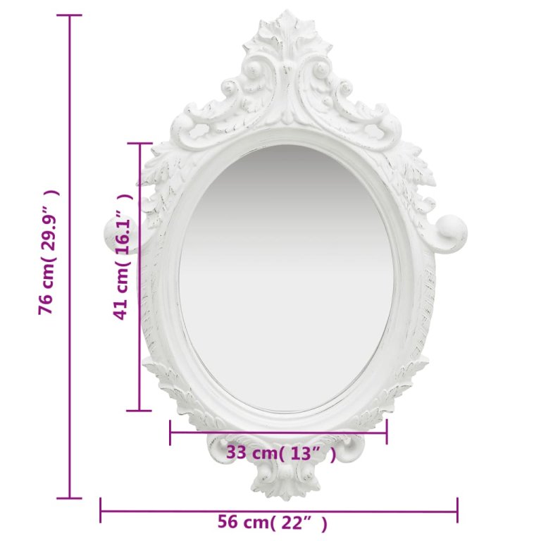 Стенно огледало, стил замък, 56x76 см, бяло
