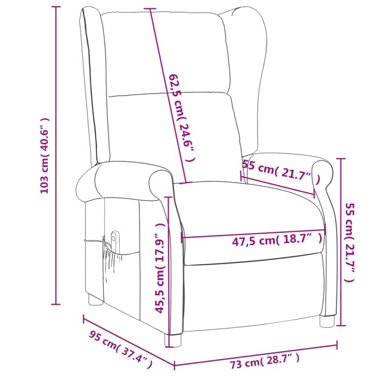 Wingback електрически реклайнер стол, тъмносив, текстил