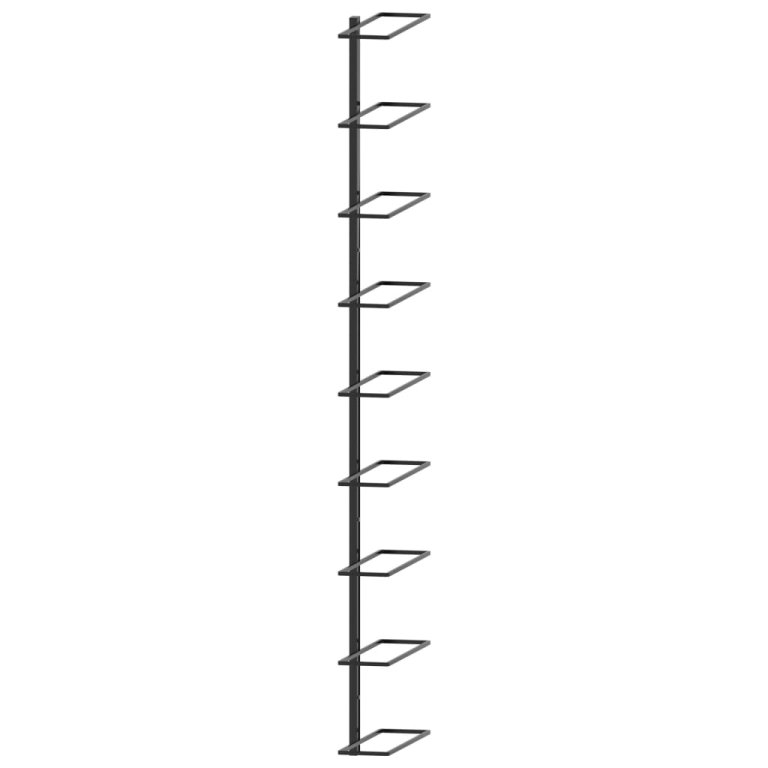 Стойка за вино за 9 бутилки, стенен монтаж, черна, желязо